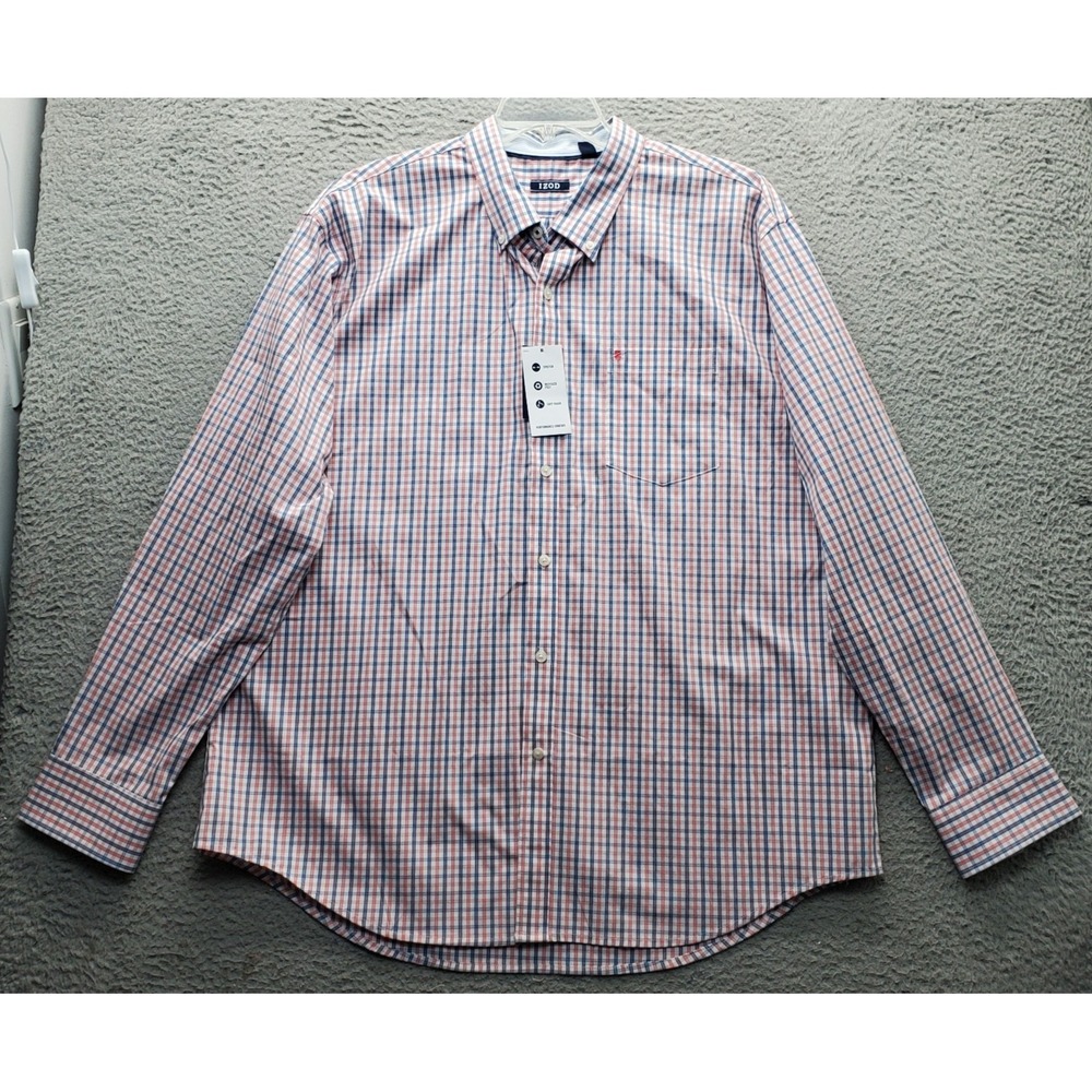 IZOD Shirt Mens XXL Multicolor Plaid Stretch Performance Long Sleeve Button Down